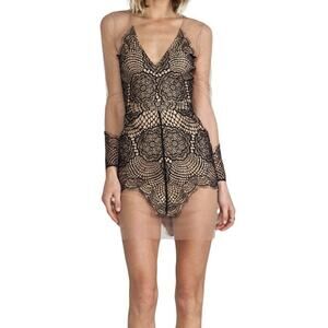 For Love & Lemons Antigua Black Lace Nude Sheer Mesh Mini Dress Size M